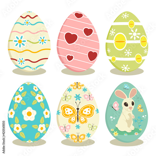 Eggs happy easter set, an egg with a picture of a bunny and springtime on it.