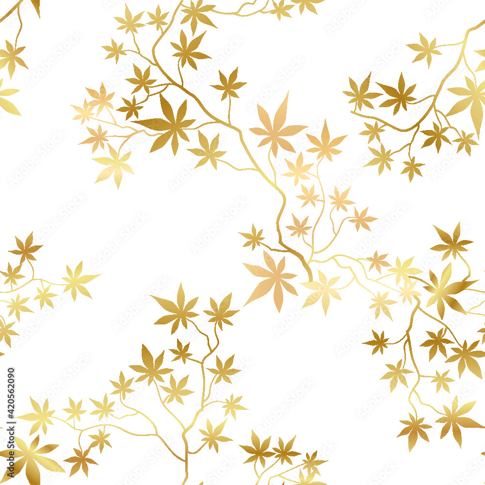 Floral pattern with leaves and in eastern chinese style. Abstract seamless floral background. Flourish ornamental garden maple branch. Flourish nature japanese orient asian motive