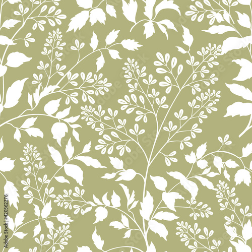 Floral seamless pattern. Ornamental branch leaves wallpaper. Flourish nature garden textured background