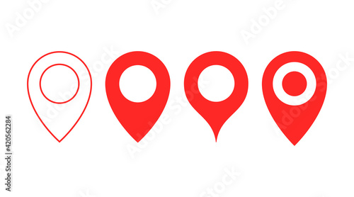 Outline and shape red pin location gps icon set. Geometric marker map pointer flat sign. Vector illustration.