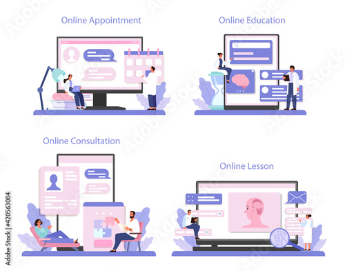 Psychiatrist online service or platform set. Mental health diagnostic.