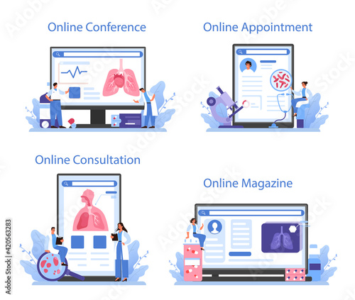 Pulmonologist online service or platform set. Idea of health