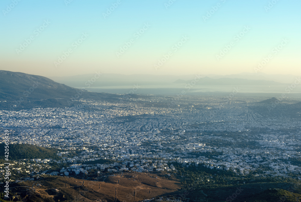 Panoramic view over Athens, taken shot from Penteli mountain Panoramic view over Athens, taken shot from Penteli mountain