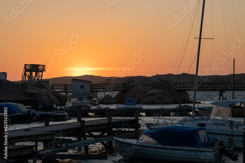 boats at sunset in sweden