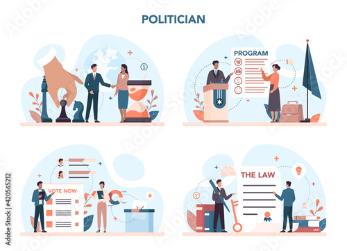 Politician concept set. Idea of election and democratic governance.