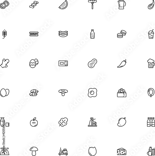 icon vector icon set such as: retro, vegan, ear, scrambled, martini, shiitake, liquor, strip, mango, shake, riccioli pasta shape, exotic, weight, display, caviar, almond, balance, icons, symbolic