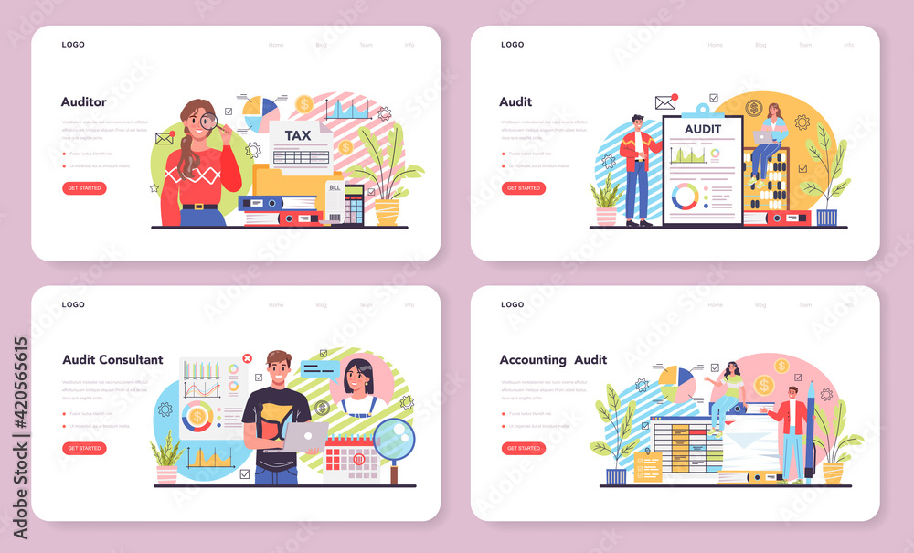 Auditor web banner or landing page set. Business operation specialist Auditor web banner or landing page set. Business operation specialist