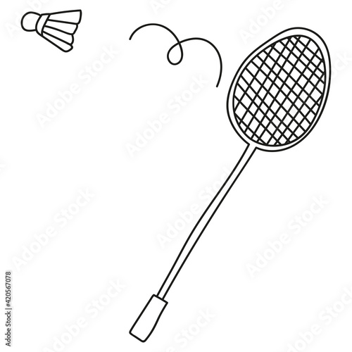 playing badbinton racket and shuttlecock in doodle style