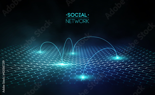 Social media blue abstract technology background. Global social network vector abstract. Network cyber technology concept. photo