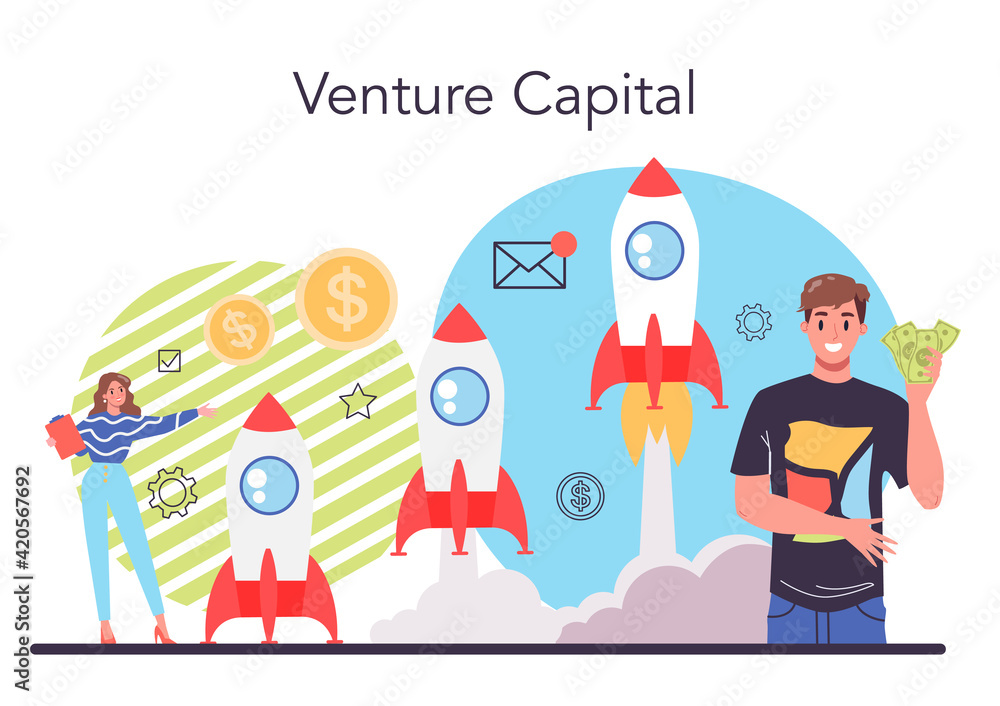 Venture capital concept set. Investors financing startup companies