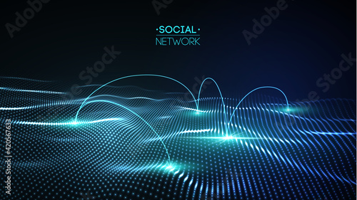 Social media blue abstract technology background. Global social network vector abstract. Network cyber technology concept.