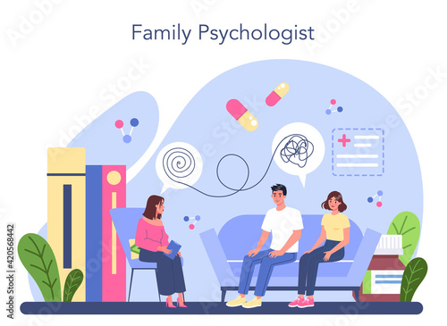 Family psychologist. Family members talking about their problem