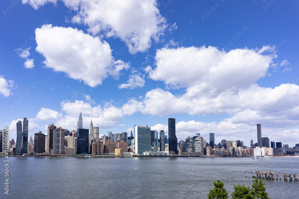 New York City panorama with Manhattan skyline over East River