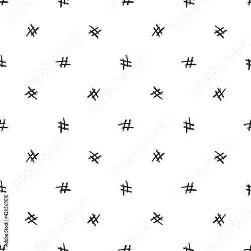 Doodle Hashtag Icons Vector Seamless Pattern. Repeat Background with Hand Drawn Hash Tag Symbols. Social Media Signs. 