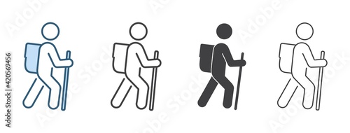 	
Hiking vector icons, hiker icon in different style, vector illustration