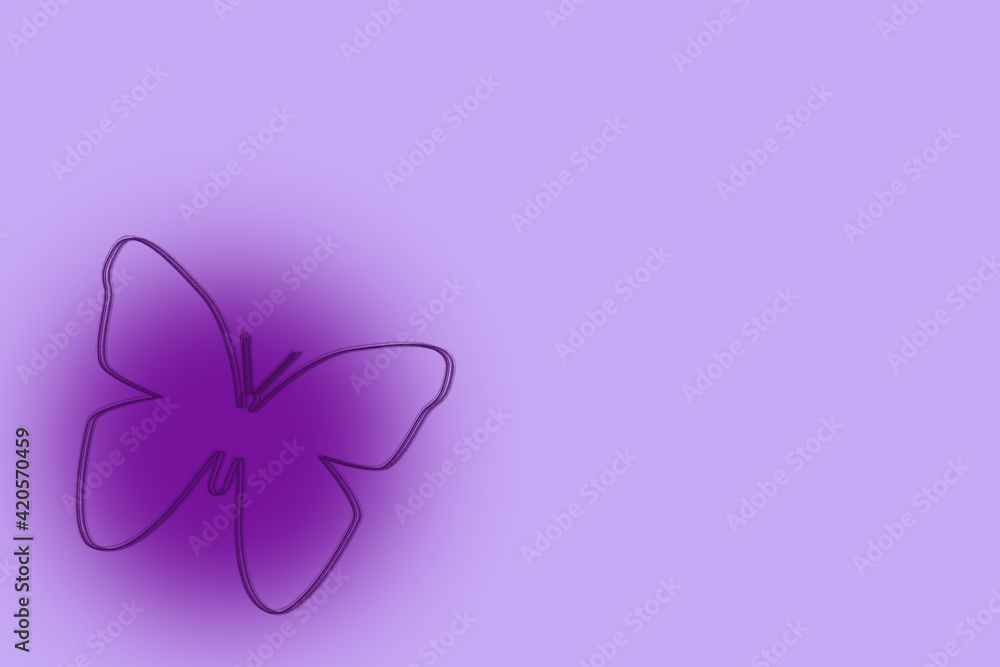 Fototapeta premium Drawn with purple pastels contour of a butterfly on a purple background with a place for text in honor of the day of patients with epilepsy on March 26