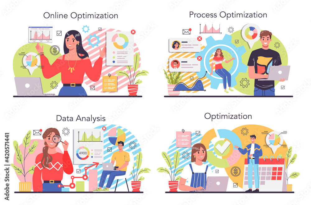 Process optimization concept set. Idea of business improvement Process optimization concept set. Idea of business improvement