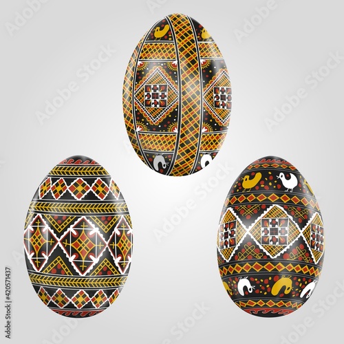 Set of Easter eggs with a Ukrainian folk ornament. Pysanka. Vector illustration