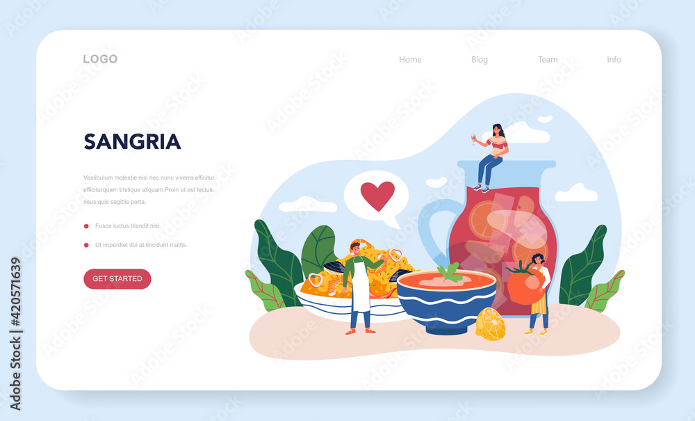 Paella web banner or landing page. Spanish traditional dish with seafood