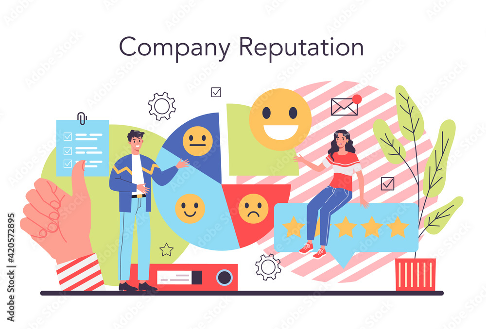 Naklejka premium Company reputation concept. Building relationship with people