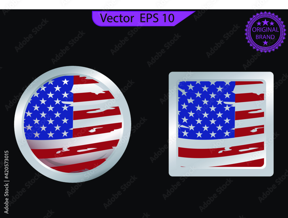 Made In The USA Silver Badge. United States Flag Glossy Button. Made In The USA Silver Badge. United States Flag Glossy Button.