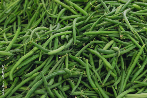 Pile of Fresh Green Beans For Sale at Farmer's Market
