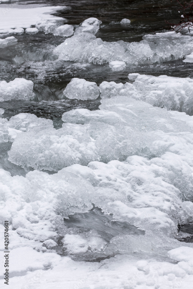 Ice formed on a stream.