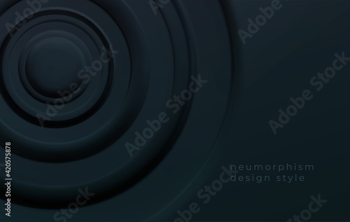 Black volumetric concentric circles. Modern trending technical background for presentations, web design. Vector illustration