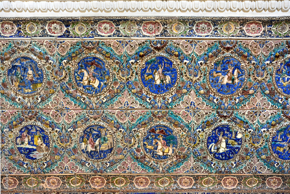 Golestan Palace, Tehran. Detail of tiled mural in the interior of the main building