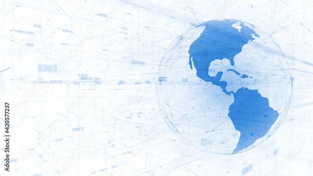 Planet Earth globe and business information digital network bright clean animated background. Planet Earth globe and business information digital network bright clean animated background.