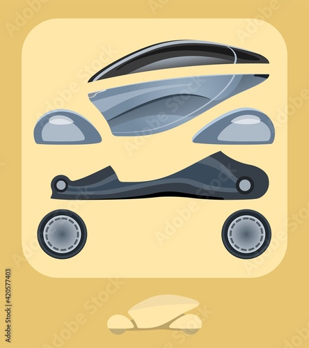 full parts of futuristic small car. abstract car kit scheme. vector illustration