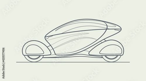 futuristic small car. concept car drawn by outlines. vector illustration