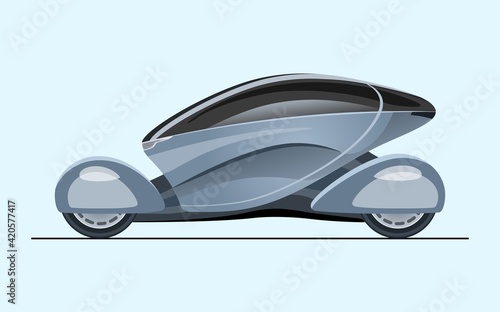 futuristic small car. blue metalic concept car in profile. vector illustration