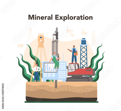 Mining concept. Mineral and natural resources extraction. Worker in uniform