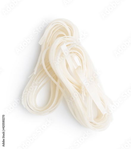 Dried white rice noodles. Raw pasta. Uncooked noodles.