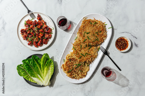 Dinner setting with asian themed recipes