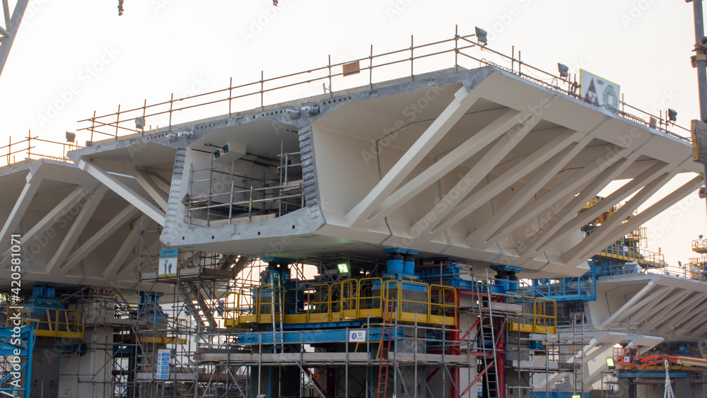 October 12 2020- Doha, Qatar :Construction of highway bridges. October 12 2020- Doha, Qatar :Construction of highway bridges.