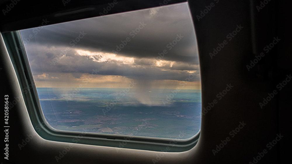 Vista de chuva em um avião