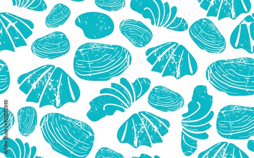 Seamless Pattern with Grunge Seashells. Nautical Background.  Vector illustra...