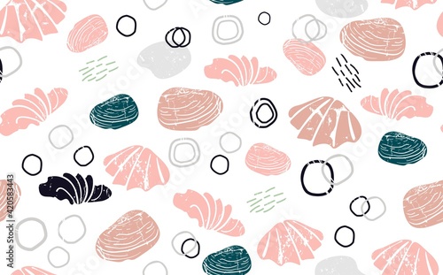 Seamless Abstract Pattern with Seashells. Nautical Texture. Scandinavian style Print. Vector illustration. 
