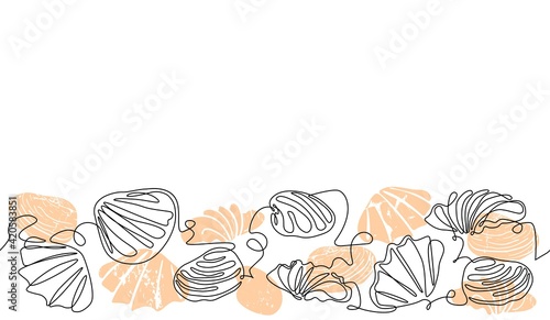 Seamless Horizontal Patterns with seashells and  empty space for text. Single...