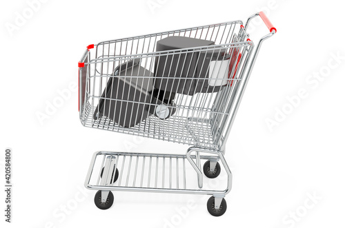 Shopping cart with motion detector. 3D rendering