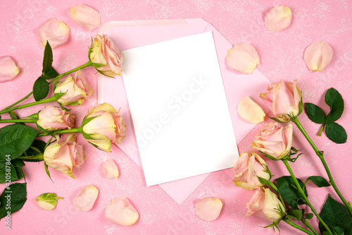 Fototapeta Naklejka Na Ścianę i Meble -  Mother s Day Valentine wedding product mockup styled with blush pink roses.