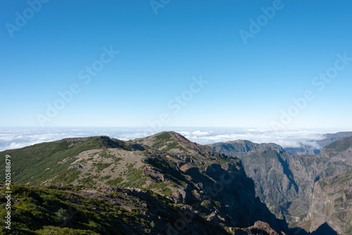View from Pico do Arieiro above the clouds. Typical landscape of Madeira Island. 