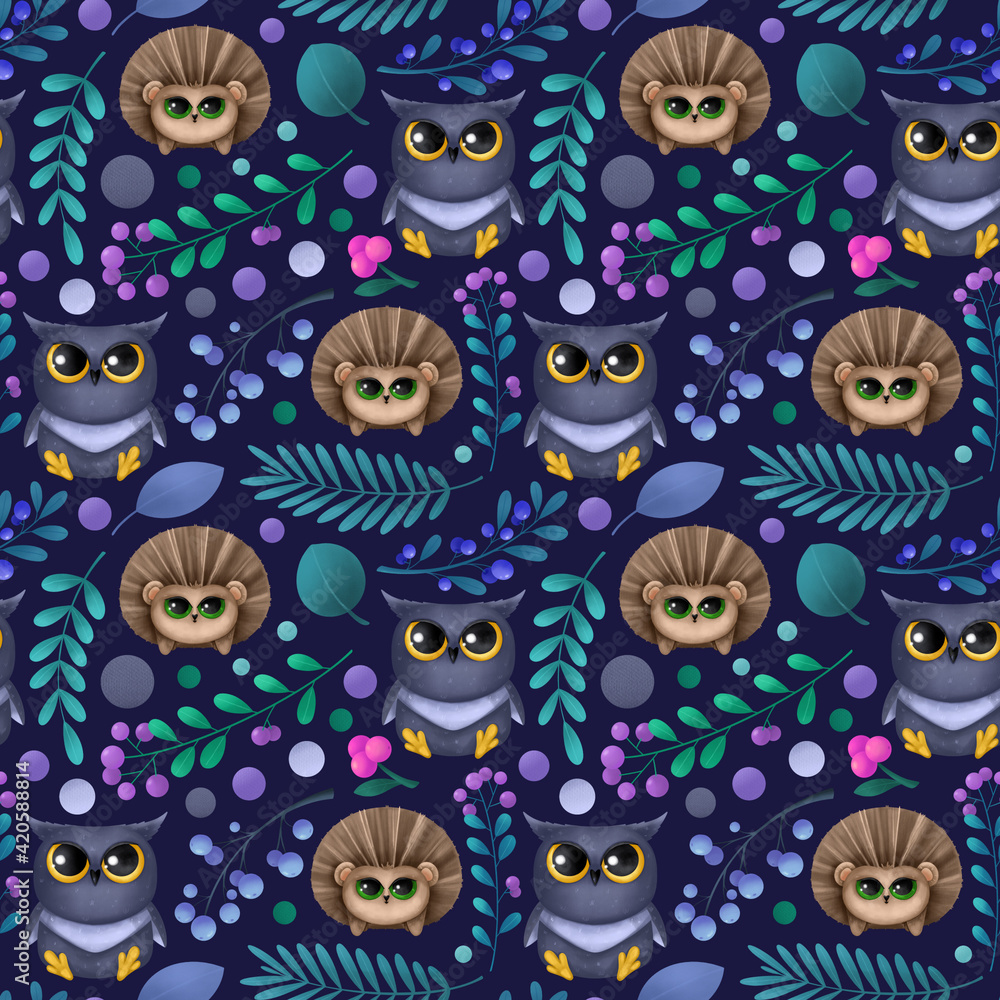 Seamless pattern with cute forest animals. Children illustration. Seamless pattern with cute forest animals. Children illustration.