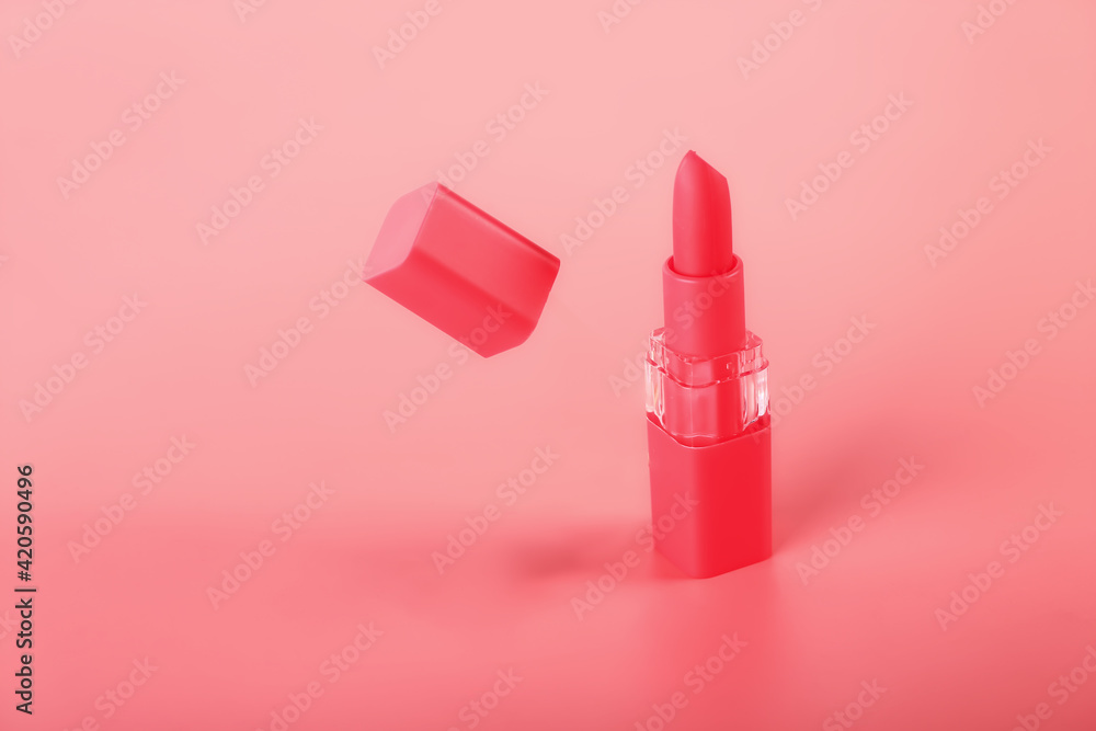 matte pink red lipstic. cosmetic concept matte pink red lipstic. cosmetic concept
