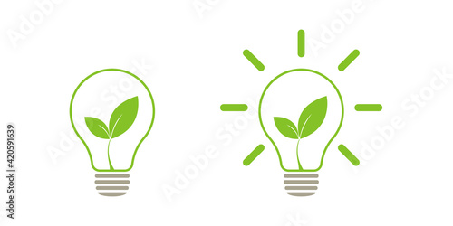 Green leaf light lamp energy of nature. Icon. Illustration