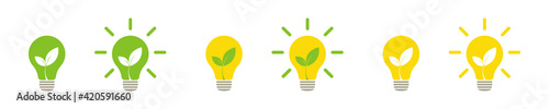 Green leaf of nature energy lamp light. Set of icons. Illustration