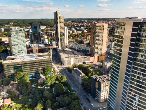 Aerial view of Vilnius business district on sunny summer day. photo