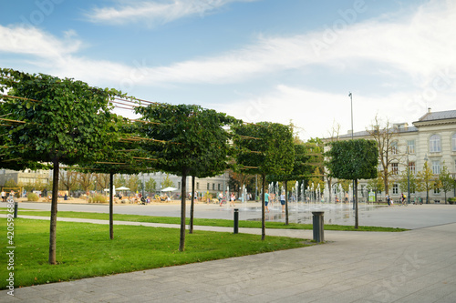 Newly renovated Lukiskes square in Vilnius. Sunny summer day in UNESCO-inscribed Old Town of Vilnius, the heartland of the city photo